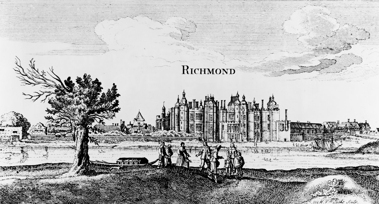 Richmondin palatsi, kaivertaja Michiel van der Gucht (1660-1725) tekijältä English School
