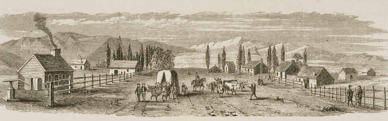 Salt Lake City vuonna 1850, American Picturesista, julkaissut The Religious Tract Society, 1876 tekijältä English School