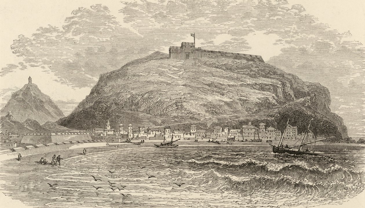 San Sebastian, Espanja, kuvitus "Spanish Picturesistä", pastori Samuel Manning tekijältä English School
