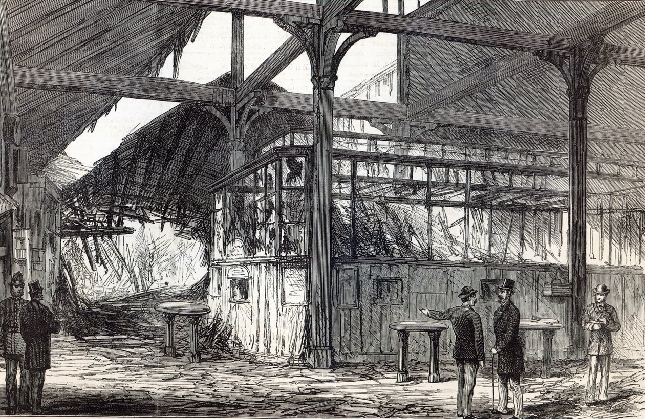 Räjähdyspaikka Victorian asemalla viime tiistaiaamuna, The Illustrated London News, 1. maaliskuuta 1884 (litografia) tekijältä English School