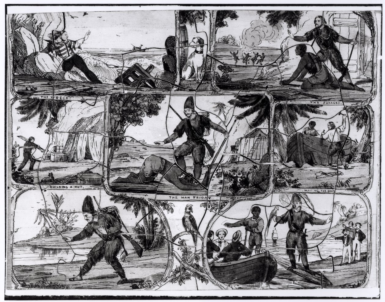 Kohtauksia Daniel Defoen (1660-1731) "Robinson Crusoesta" tekijältä English School