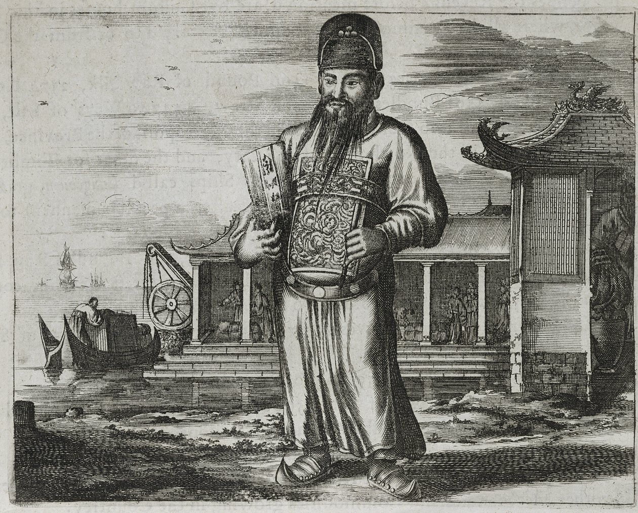 Vanhempi virkamies, joka kerää veroja, kuva kuvauksesta Kiinan suurlähetystöistä, 1690 tekijältä English School