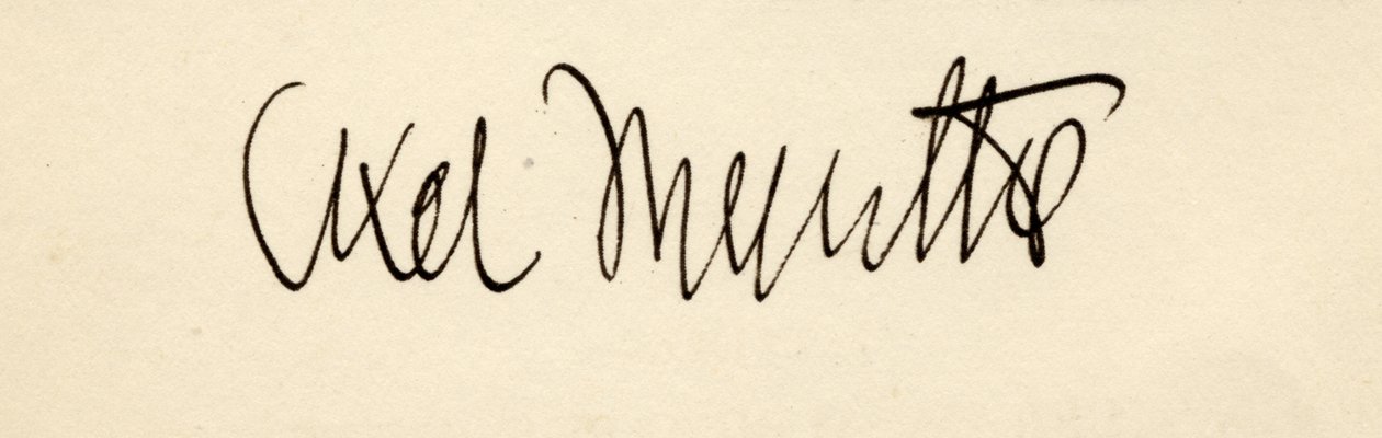 Axel Martin Fredrik Munthen allekirjoitus vuonna 1932 julkaistusta Axel Munthen "San Michelen tarinasta" tekijältä English School