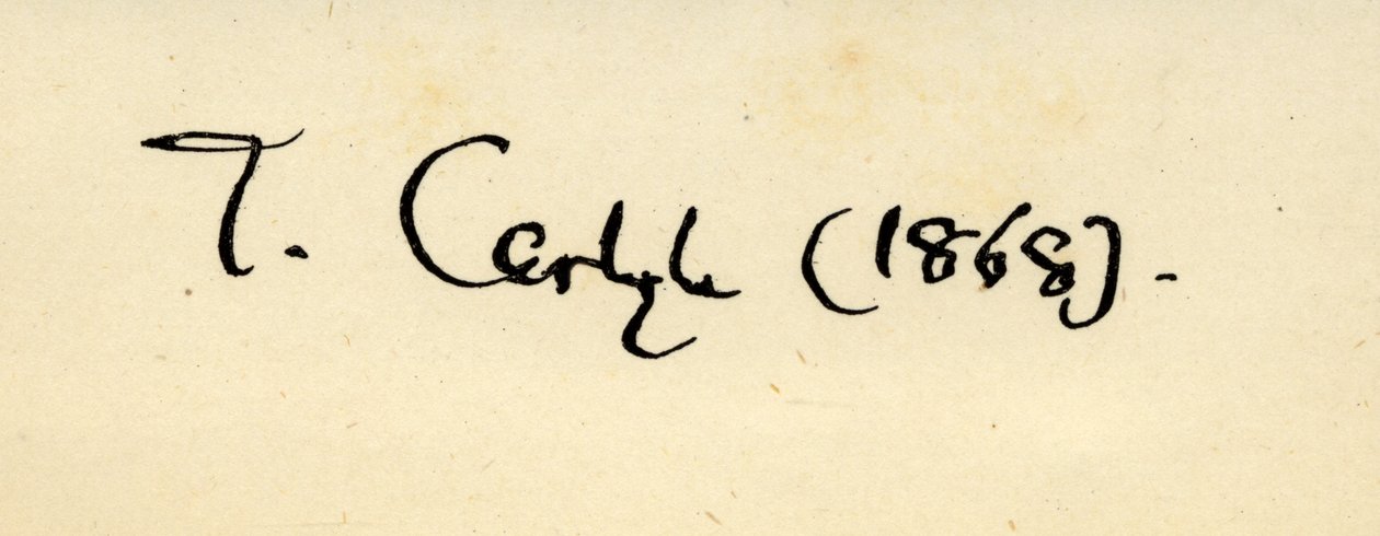 Thomas Carlylen (1795-1881) allekirjoitus vuonna 1868 tekijältä English School