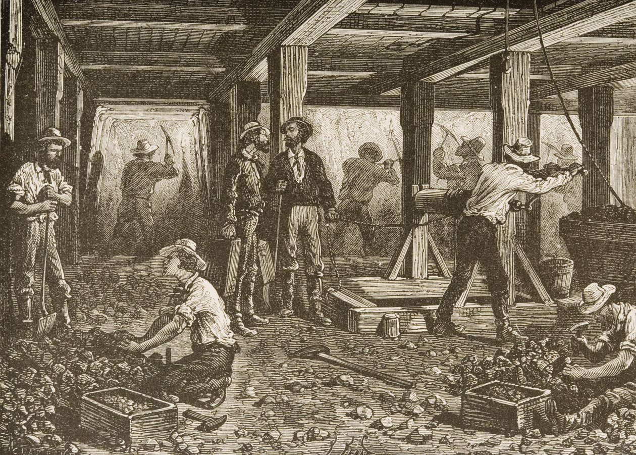 Hopeakaivostoiminta Nevadassa, noin 1870, teoksesta 