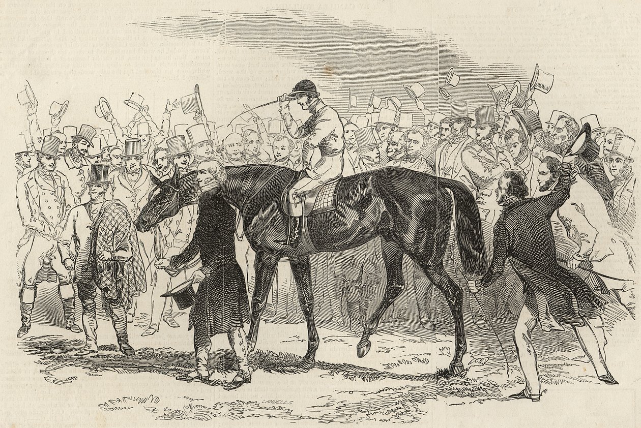 Sir Tatton Sykes johtaa St. Leger -kilpailun voittajaa, The Illustrated London News, 26. syyskuuta 1846 tekijältä English School