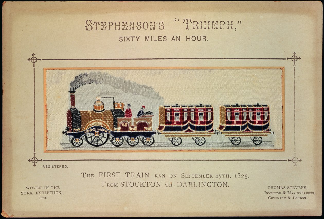 Stephensons Triumph, kudottu Yorkin näyttelyä varten, 1879 (stevengraph) (katso myös 151153) tekijältä English School