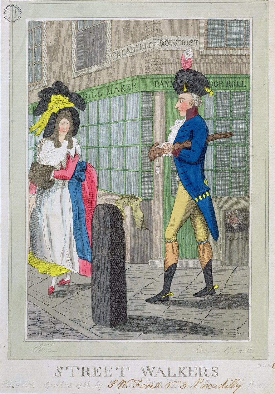 Street Walkers, kaivertanut B. Smith, pub. kirjoittanut S.W. Fores, 1786 (värillinen etsaus) tekijältä English School