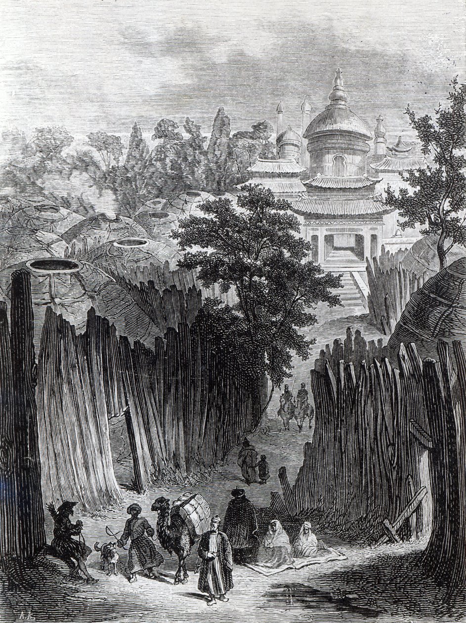 Katu Urgassa, kuvitus eversti Prejevalskyn teoksesta "Mongolia, Tangut Country and the Solitudes of Northern Tiibet", englanninkielinen painos, 1876 tekijältä English School