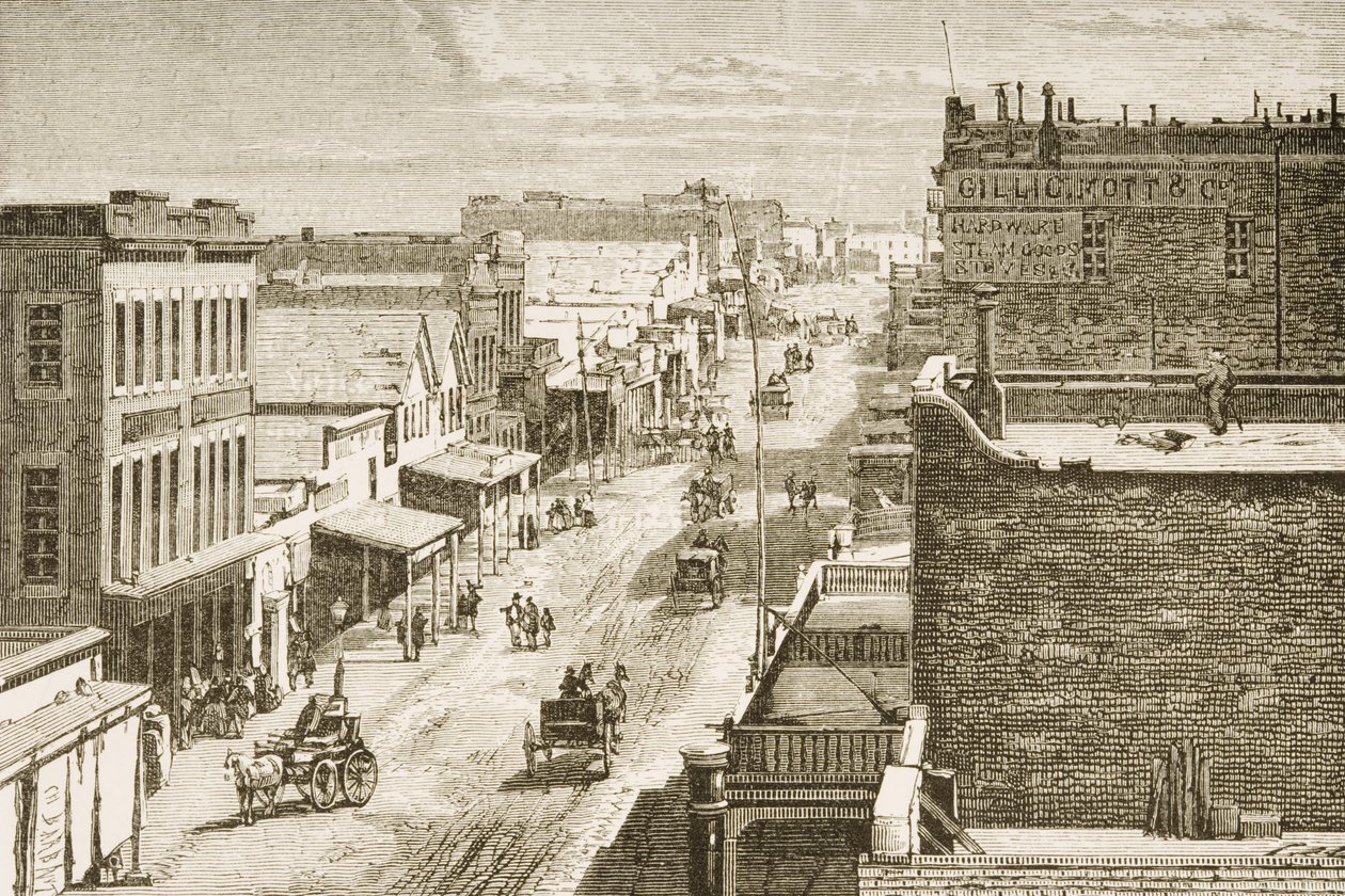 Street Virginia Cityssä, Nevadassa, American Picturesista, julkaisija The Religious Tract Society, 1876 tekijältä English School