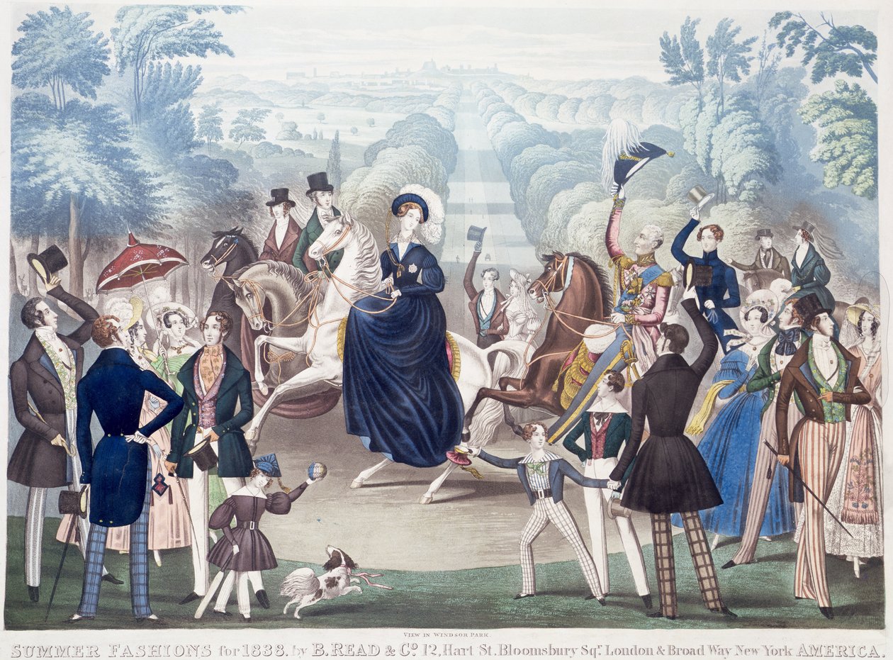 Summer Fashions vuodelle 1838, View in Windsor Park by B Read and Co. (värillinen akvatinta) tekijältä English School