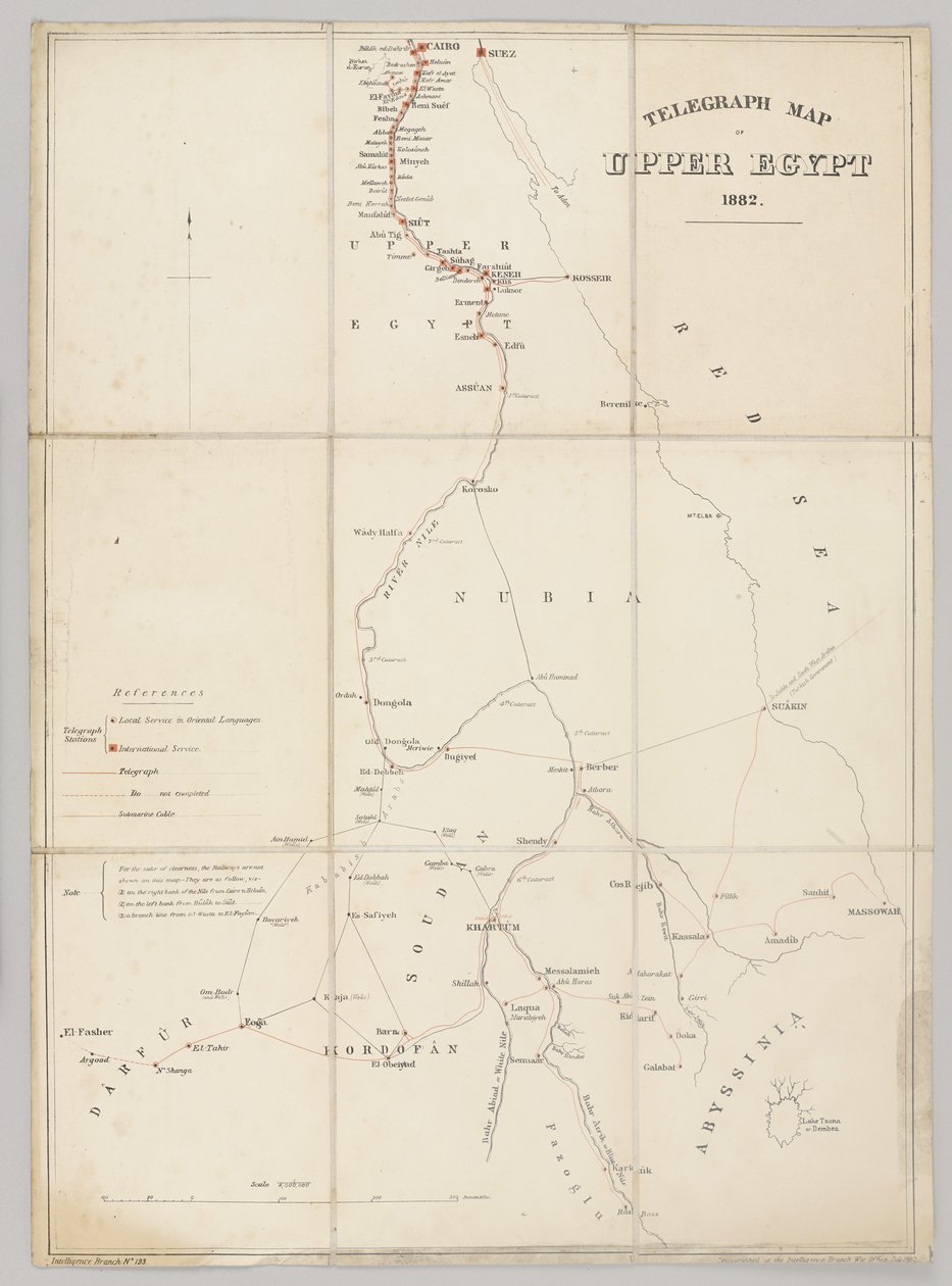 Ylä-Egyptin lennätinkartta 1882 tekijältä English School