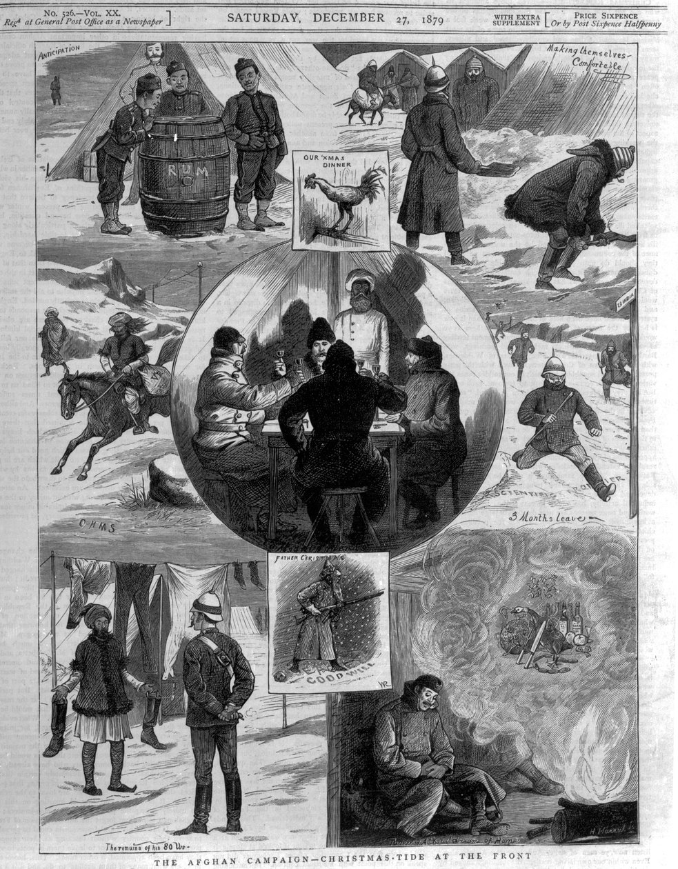 Afghan Campaign - Christmas Tide at the Front, kansikuvitukset teoksesta "The Graphic", 27. joulukuuta 1879 tekijältä English School