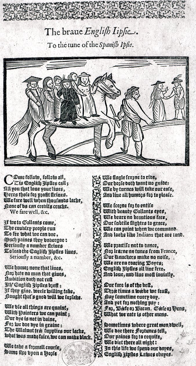"The Brave English Gypsy", kuvitus teoksesta "A Book of Roxburghe Ballads" tekijältä English School