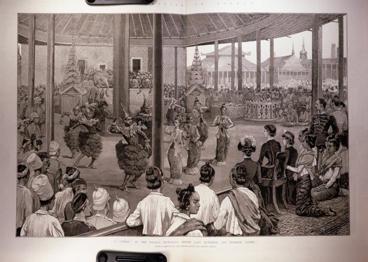 Britit Burmassa: Köyhä palatsissa, Mandalay, Lady Dufferinin edessä ja burmalaiset naiset, "The Illustrated London News", 17. huhtikuuta 1886 tekijältä English School