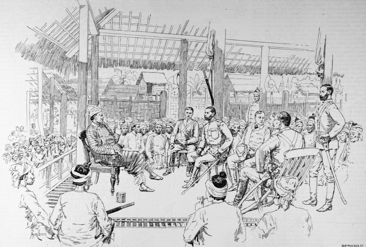 Burmah Expedition: Kenraali Prendergast kutsumassa Burmahin vauhtia, "The Illustrated London News", 20. helmikuuta 1886 tekijältä English School