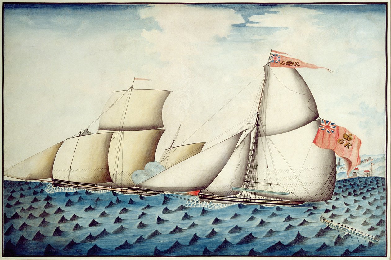 The Capture of Four Brothers by The Badger, Revenue Cutter, n. 1823 (kynä ja wc) tekijältä English School