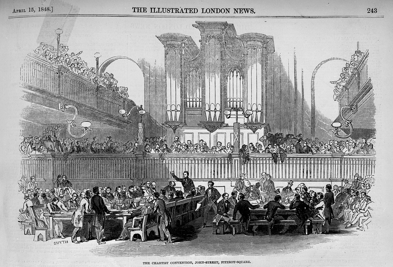 Chartist Convention osoitteessa 23 John Street, Fitzroy Square, The Illustrated London News, 15. huhtikuuta 1848 tekijältä English School