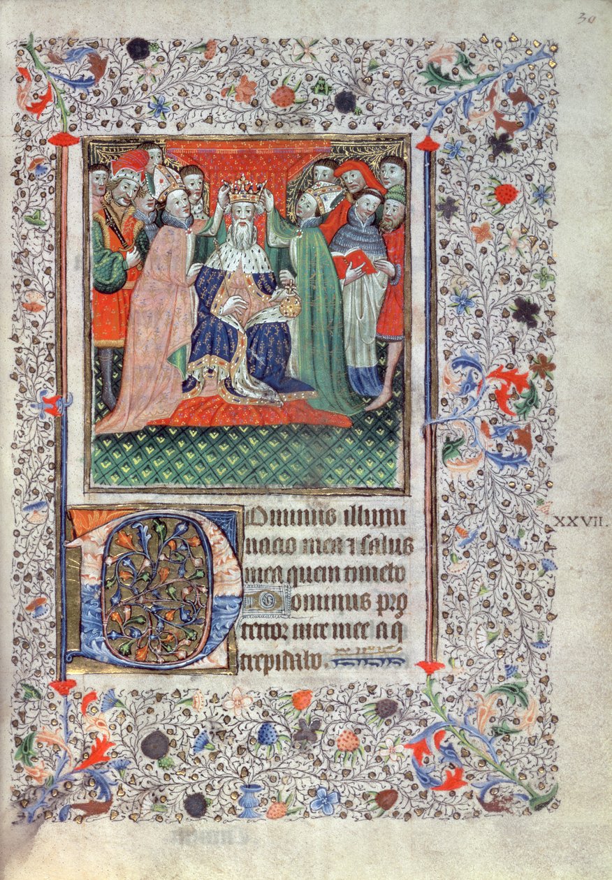 Daavidin kruunaus, Plantagenet Psalter, Lontoo, n. 1430-1440 tekijältä English School