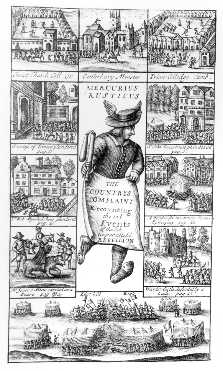 Maan valitus, jossa kerrotaan myöhään ennennäkemättömän kapinan surullisista tapahtumista, kirjasta "Mercurius Rusticus", julkaistu vuonna 1685 tekijältä English School
