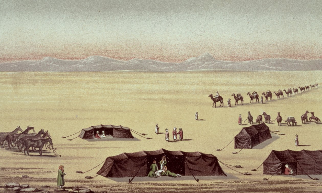 Sir Richard Burtonin (1821-90) aavikkoleiri (pastelli paperille) tekijältä English School