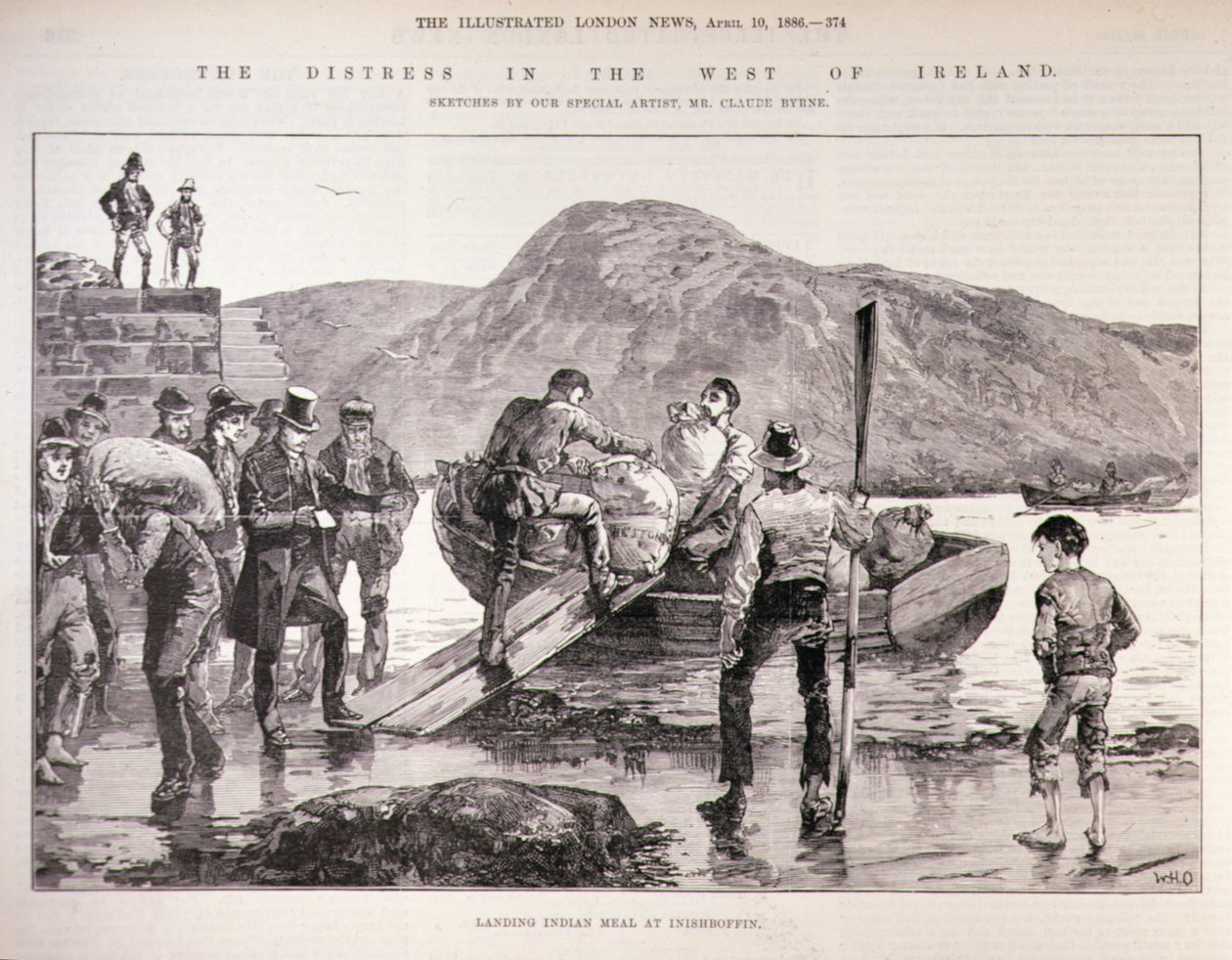 Ahdistus Länsi-Irlannissa: Intian ateria Inishbofinissa, The Illustrated London News, 4. lokakuuta 1886 tekijältä English School