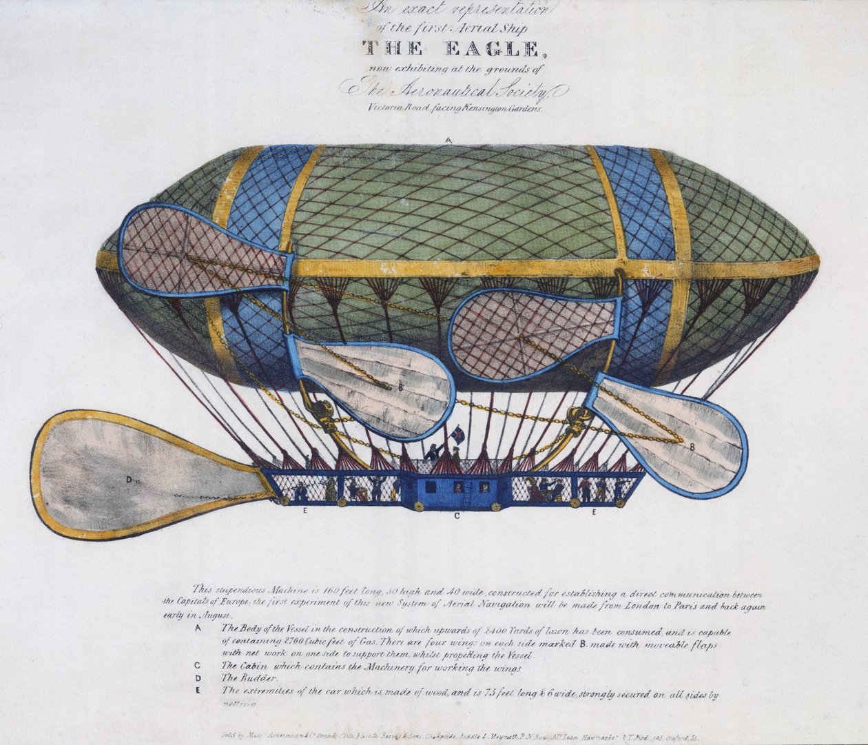 The Eagle Airship, julkaisija Ackermann & Co., Lontoo, 1834 tekijältä English School