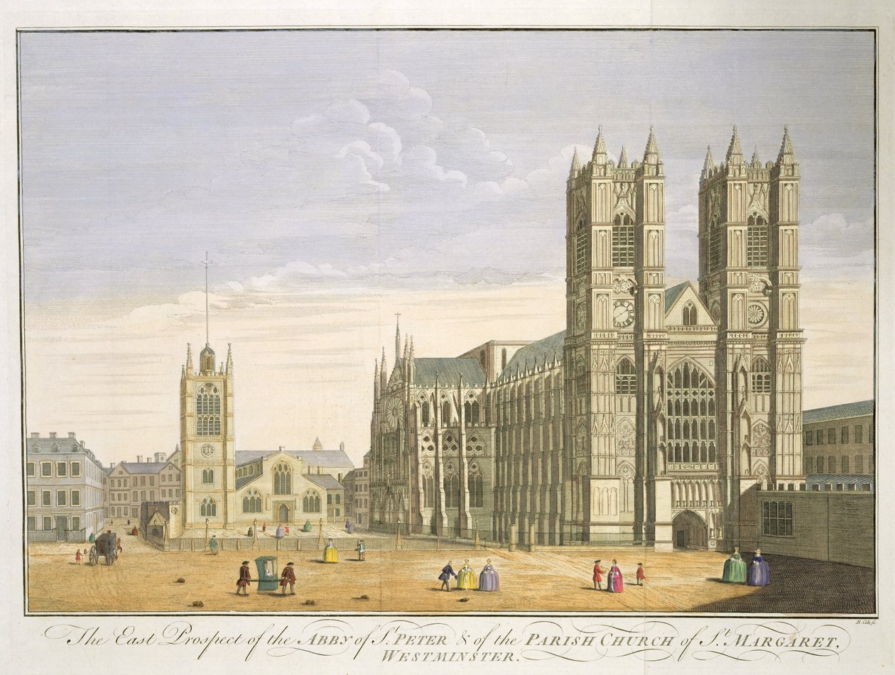 Pyhän Pietarin luostari ja Pyhän Margaretin seurakuntakirkko, Westminster, kaiverrus B. Cole (fl.1748-75) tekijältä English School