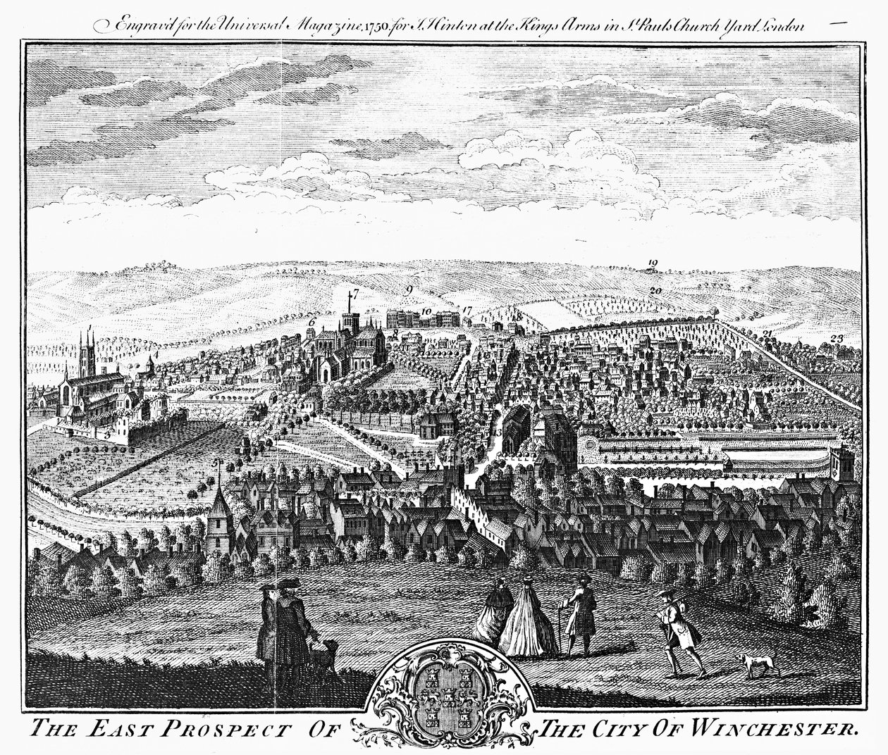 The East Prospect of the City of Winchester, "Universal Magazine", 1750 tekijältä English School