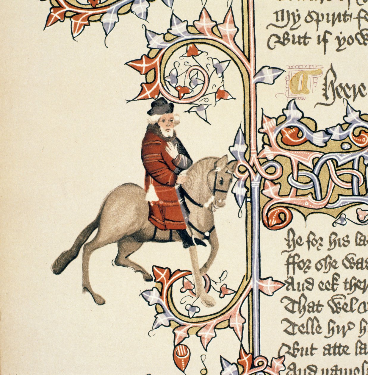 The Franklin, yksityiskohta The Canterbury Talesista, kirjoittanut Geoffrey Chaucer (n. 1342-1400) Ellesmeren käsikirjoitus, faksipainos, 1911 (alkuperäiset tiedot, katso 128922) tekijältä English School