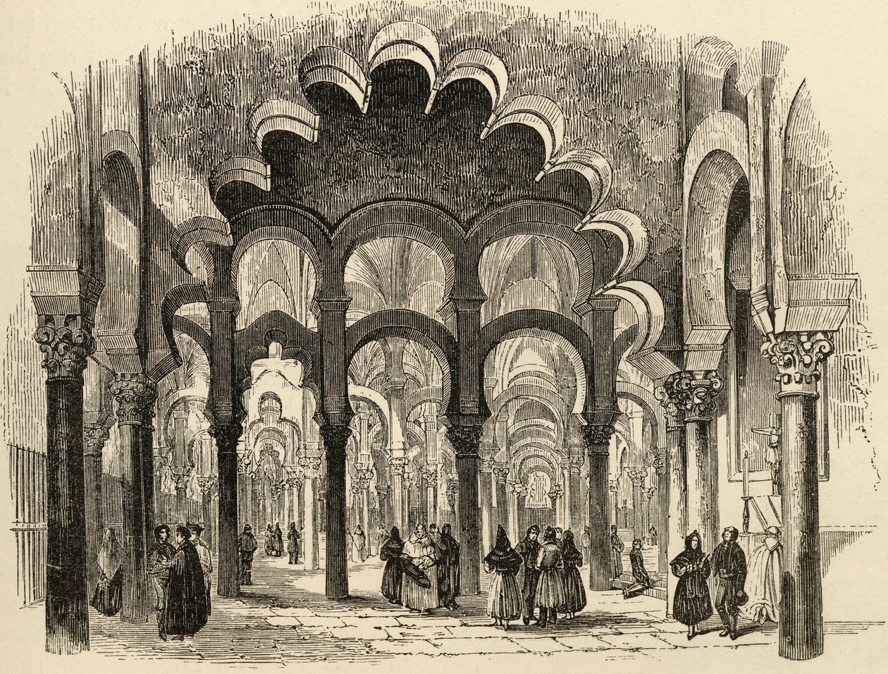 Suuri moskeija, Cordoba, kuvitus pastori Samuel Manningin julkaisusta "Spanish Pictures" tekijältä English School
