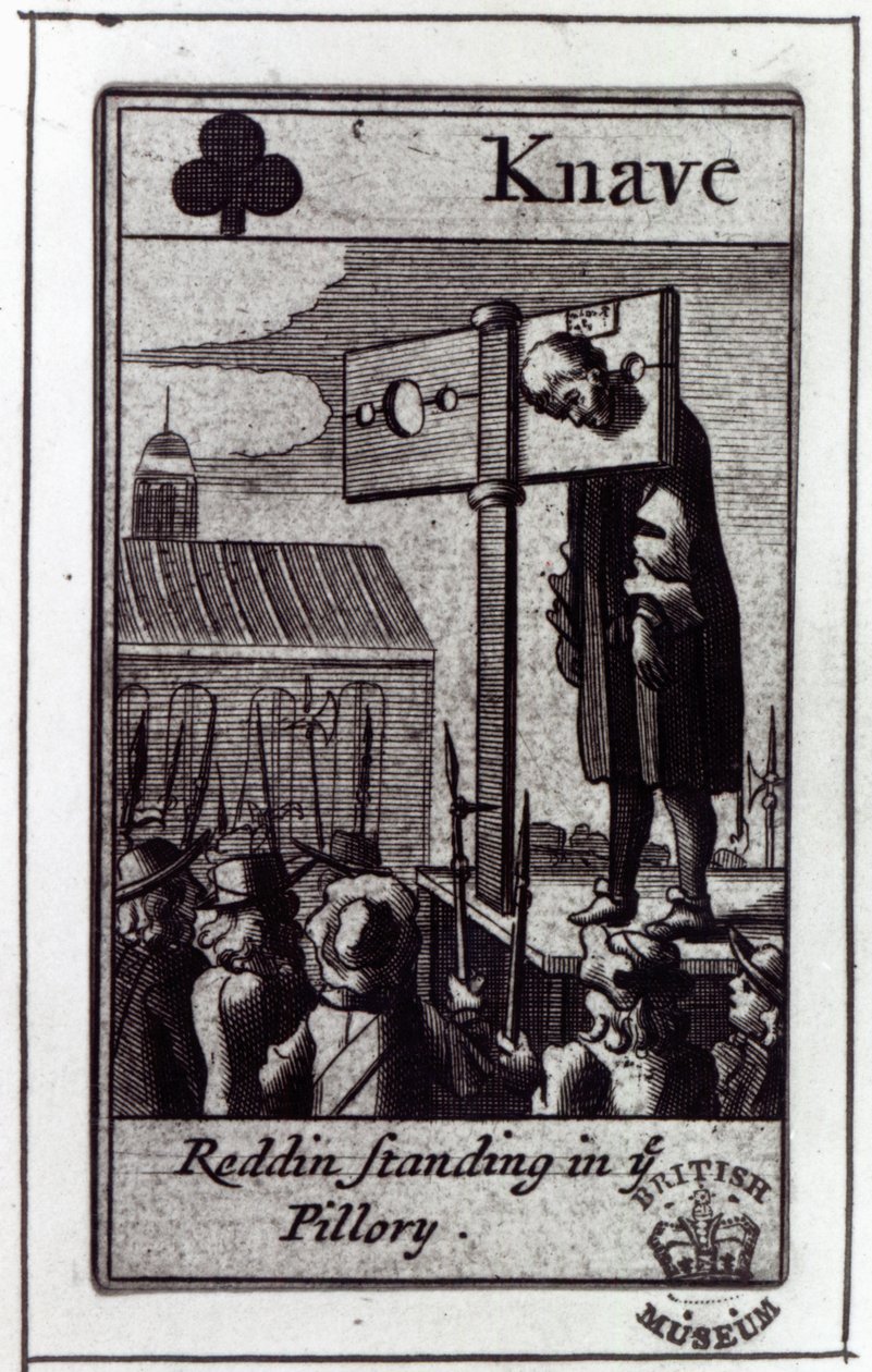 Klubien roisto korttipakkauksesta, joka liittyy vuoden 1678 Popish-juontaan ja Nathaniel Readingin tuomitsemiseen, 1679 tekijältä English School