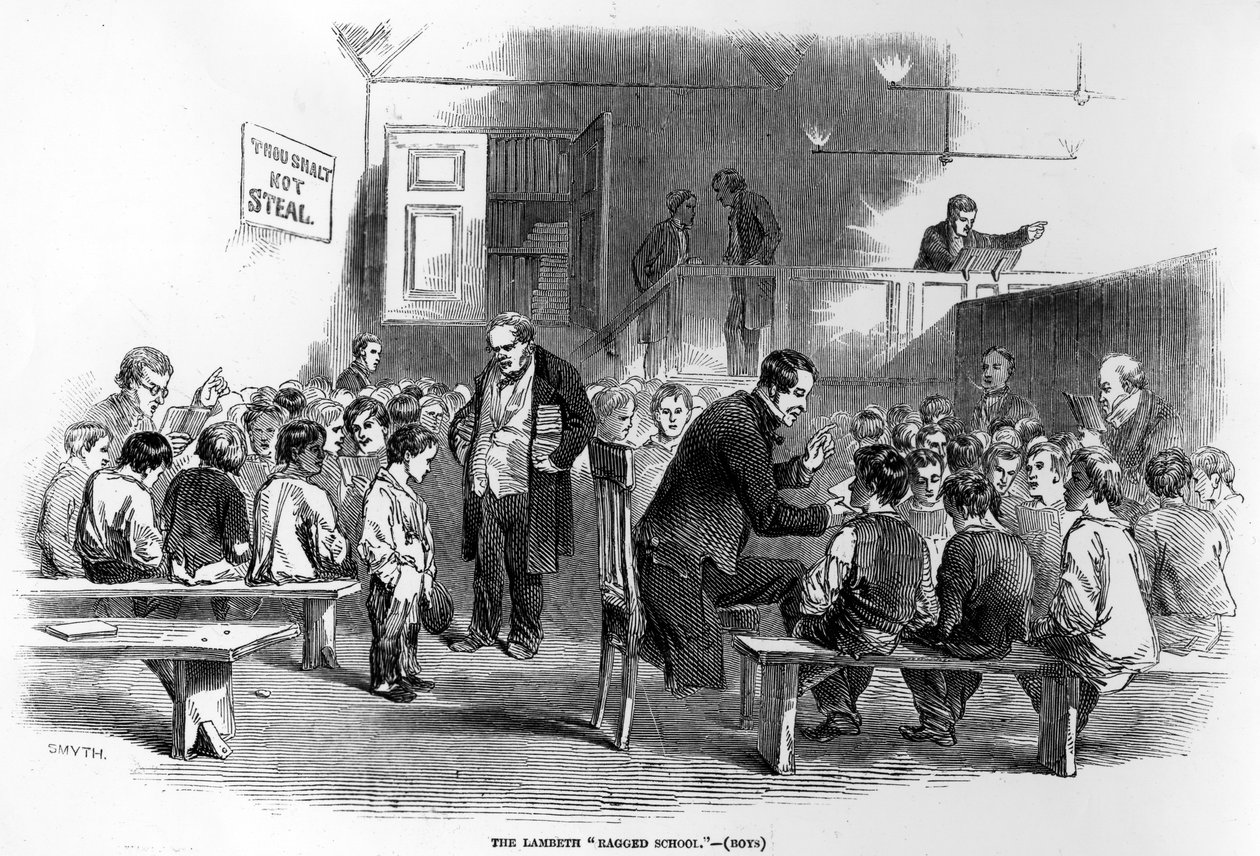 The Lambeth Ragged School, kuvitus "The Illustrated London News" -lehdestä, 11. huhtikuuta 1846 tekijältä English School