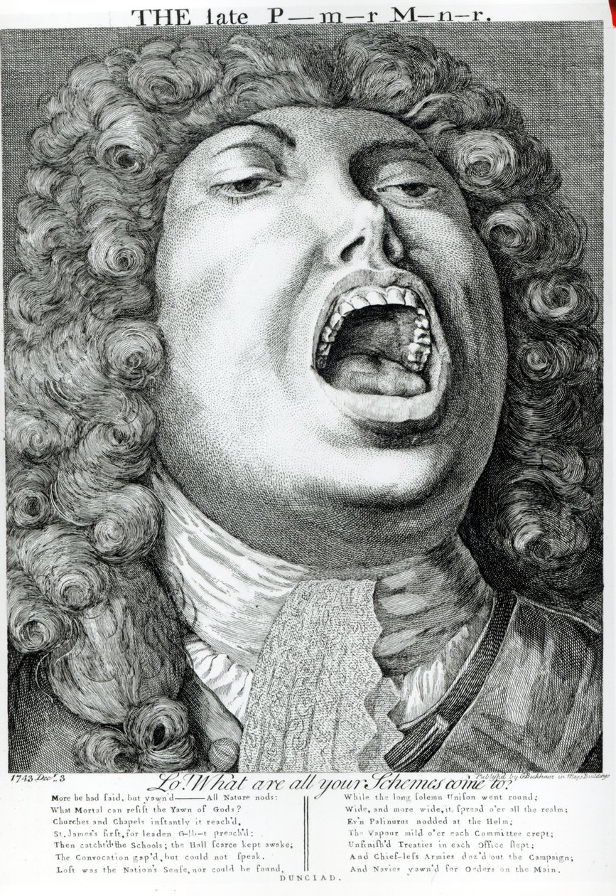 Edesmennyt pääministeri, julkaisija G. Bickham, Mays Buildings, Covent Garden, 1743 tekijältä English School