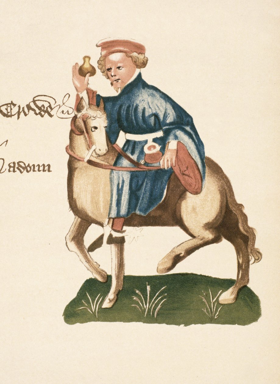 The Manciple, yksityiskohta Canterbury Talesista, kirjoittanut Geoffrey Chaucer (n. 1342-1400) Ellesmeren käsikirjoitus, faksipainos, 1911 (alkuperäiset yksityiskohdat katso 128924) tekijältä English School