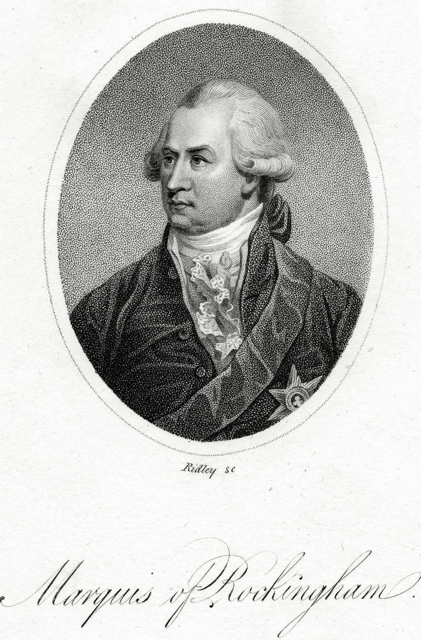 Rockinghamin markiisi, William Ridleyn kaiverrus Sir Philip Francis -kirjasta "Junius Stat Nominus Umbra", julkaistu 1805 tekijältä English School