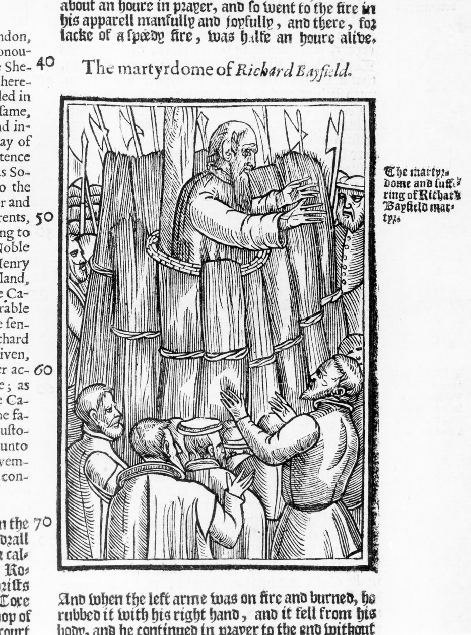 Richard Bayfieldin (k.1531) marttyyrikuolema John Foxen (1516-87) teoksesta "Teot ja monumentit" 1563 tekijältä English School