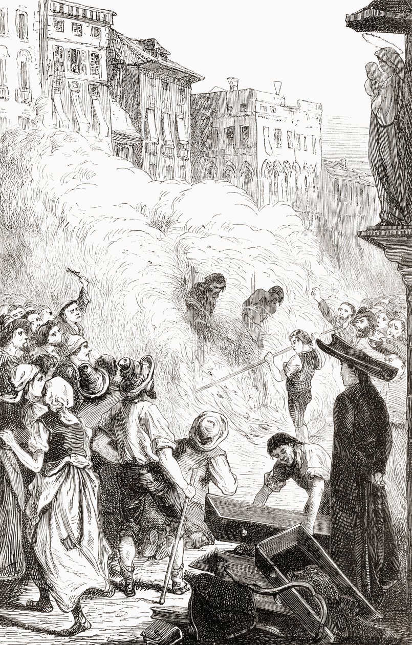 Protestanttien verilöyly Barlettassa, Italiassa, n. 1865 (puukaiverrus) tekijältä English School