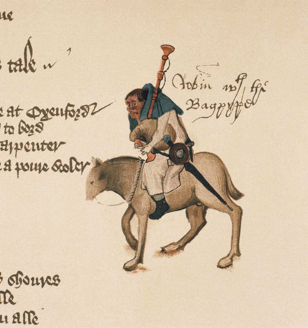 The Miller, yksityiskohta The Canterbury Talesista, kirjoittanut Geoffrey Chaucer (n. 1342-1400) Ellesmeren käsikirjoitus, faksipainos, 1911 (alkuperäiset tiedot, katso 128928) tekijältä English School