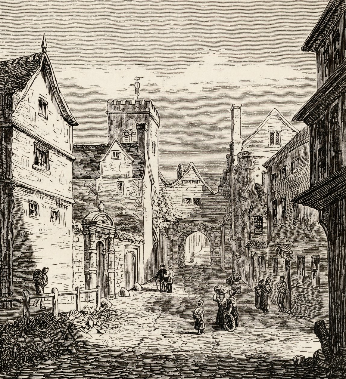 North Gate ja Bocardon vankila, Oxford, n. 1865 (puukaiverrus) tekijältä English School