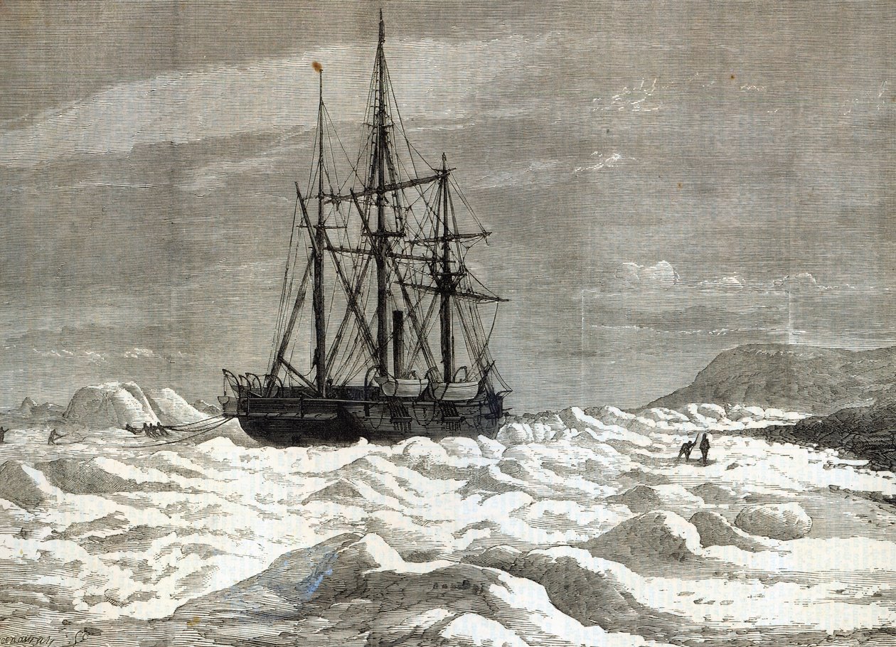 The North Pole Expedition: Varoitus, jonka jää nappasi rantaa vasten Cape Beechyn edustalla, The Illustrated London News, 1876 tekijältä English School