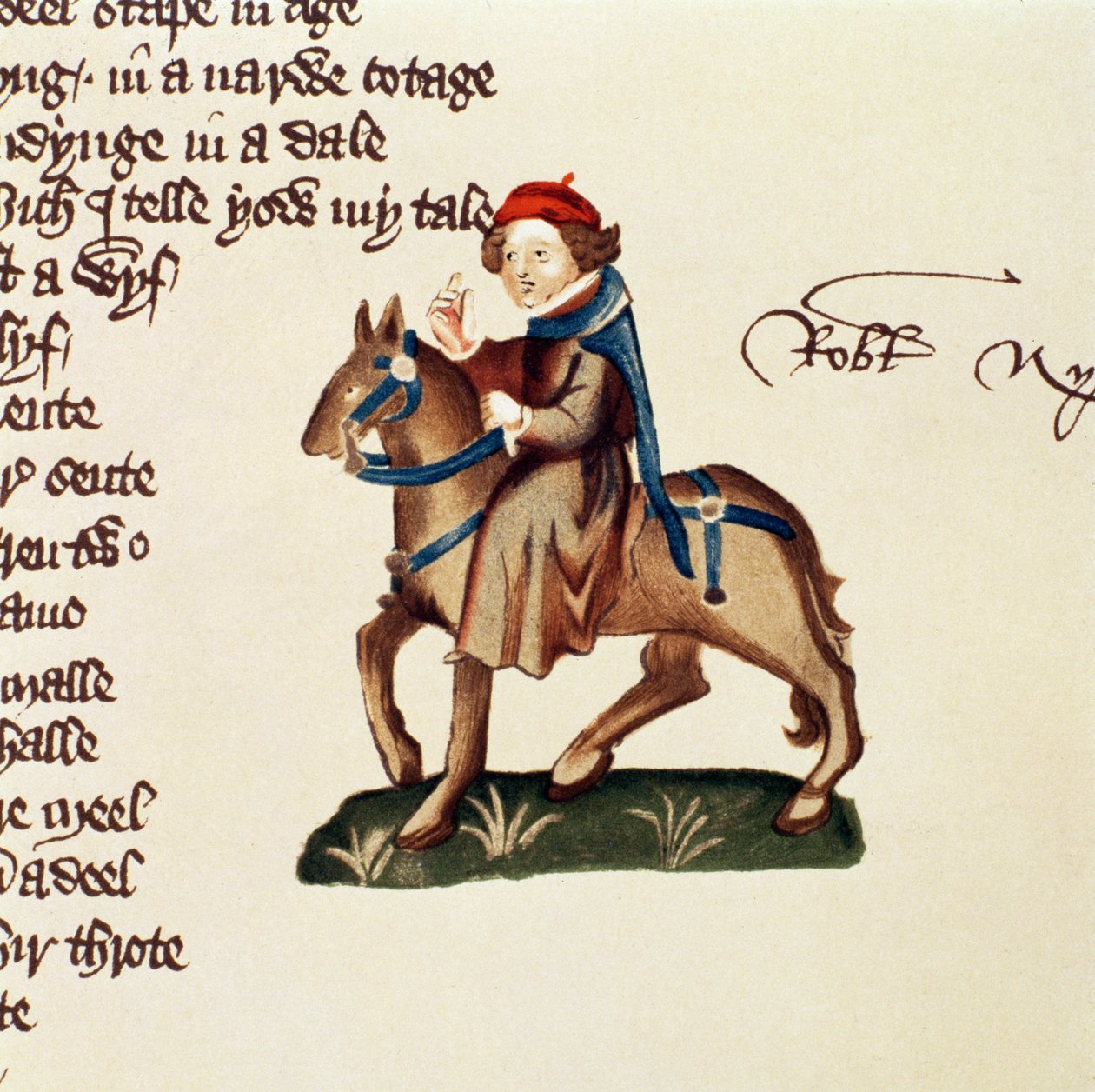 The Nuns Priest, yksityiskohta Canterbury Talesista, kirjoittanut Geoffrey Chaucer (n. 1342-1400) Ellesmeren käsikirjoitus, faksipainos, 1911 (alkuperäiset tiedot, katso 128929) tekijältä English School