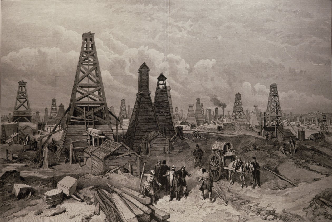 Petroleum Oil Wells Bakussa Kaspianmeren rannalla, "The Illustrated London News", 19. kesäkuuta 1886 tekijältä English School