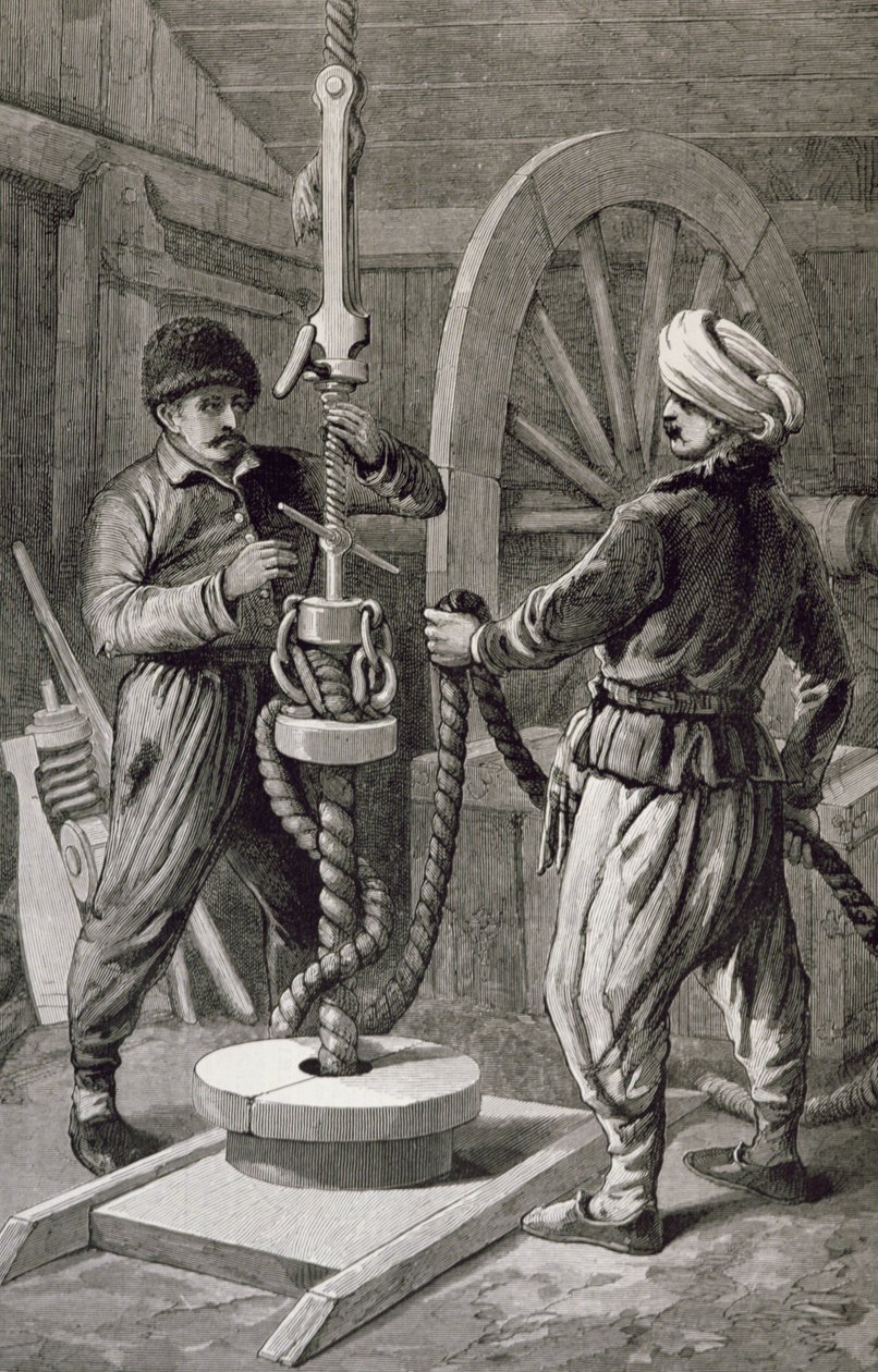 The Petroleum Wells Bakussa Kaspianmerellä: öljykaivoon poraaminen, The Illustrated London News, 6. joulukuuta 1886 tekijältä English School