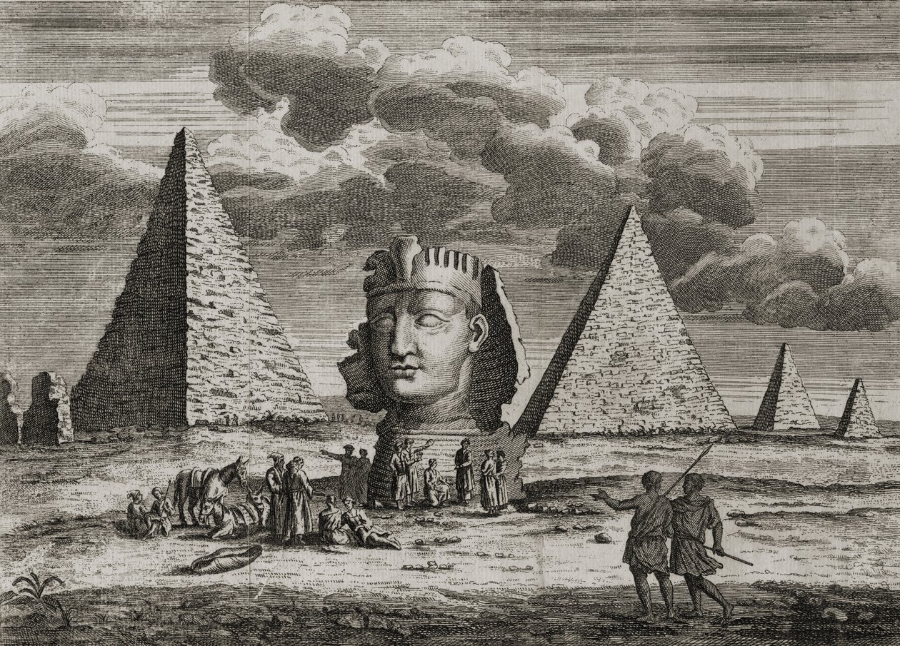 Pyramidit ja sfinksi Gizassa, Egyptissä, n. 1725 tekijältä English School