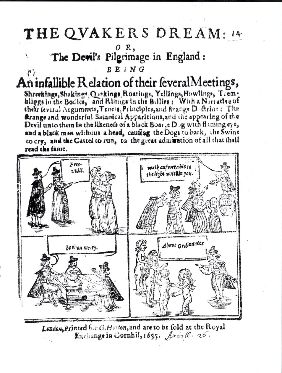 Kveekarien unelma tai Paholaisen pyhiinvaellus Englannissa, pubi. vuonna 1655 tekijältä English School