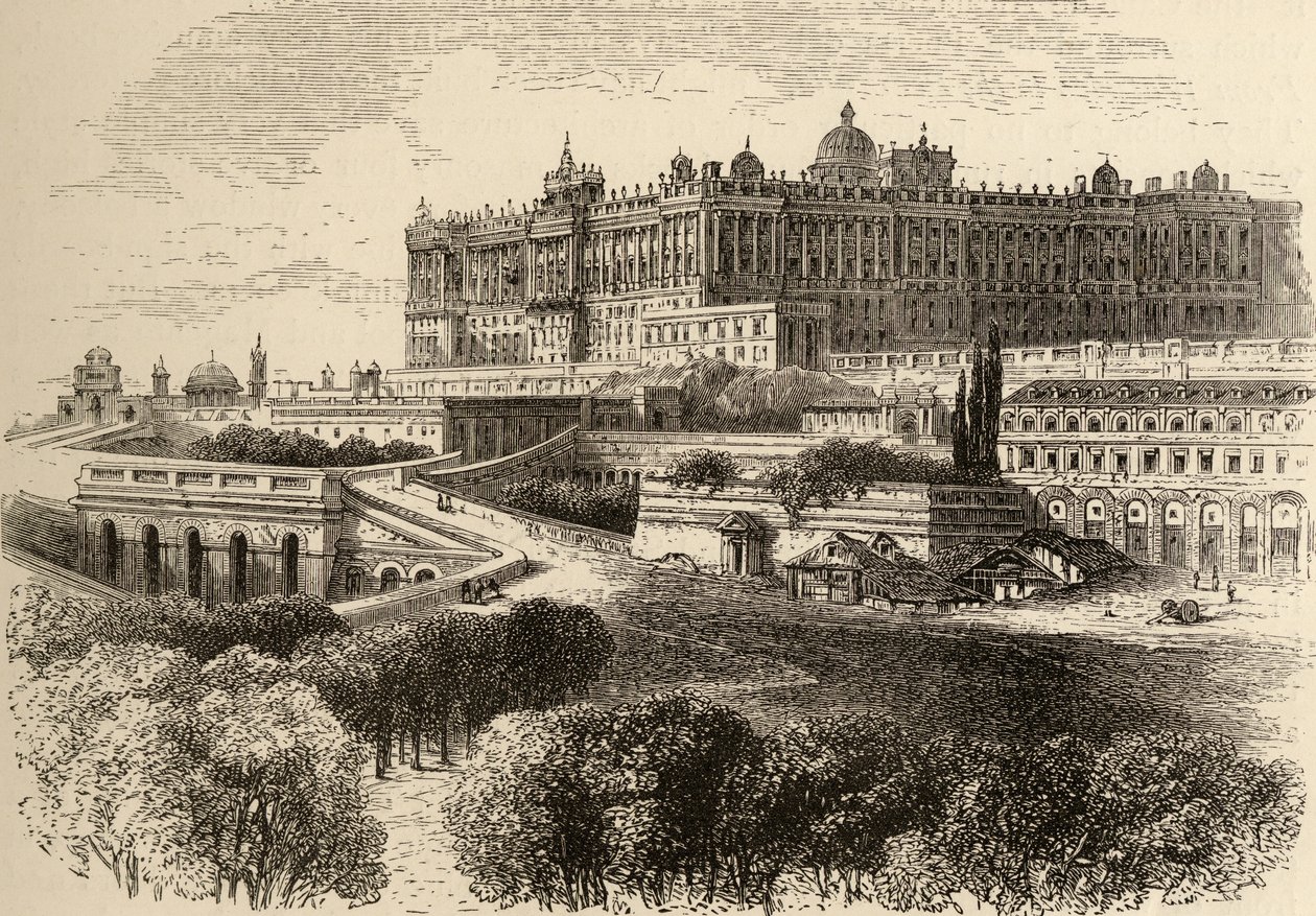 Kuninkaallinen palatsi, Madrid, kuvitus pastori Samuel Manningin "Spanish Pictures" -julkaisusta tekijältä English School