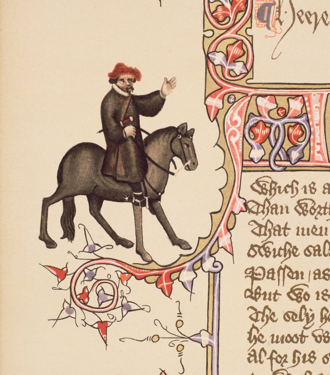 The Shipman, yksityiskohta The Canterbury Talesista, kirjoittanut Geoffrey Chaucer (n. 1342-1400) Ellesmeren käsikirjoitus, faksipainos, 1911 (alkuperäiset tiedot, katso 128912) tekijältä English School