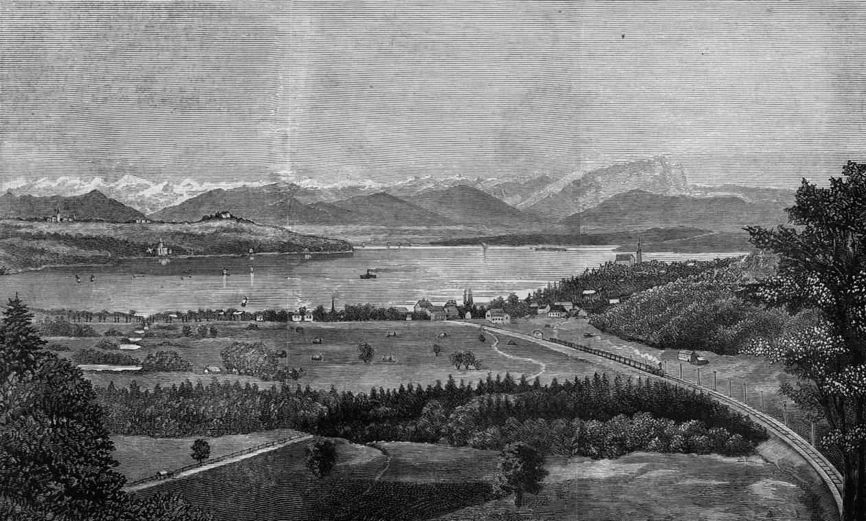 Starnberg-järvi, lähellä Müncheniä, jonne edesmennyt Baijerin kuningas hukkui, "The Illustrated London News", 26. kesäkuuta 1886 tekijältä English School