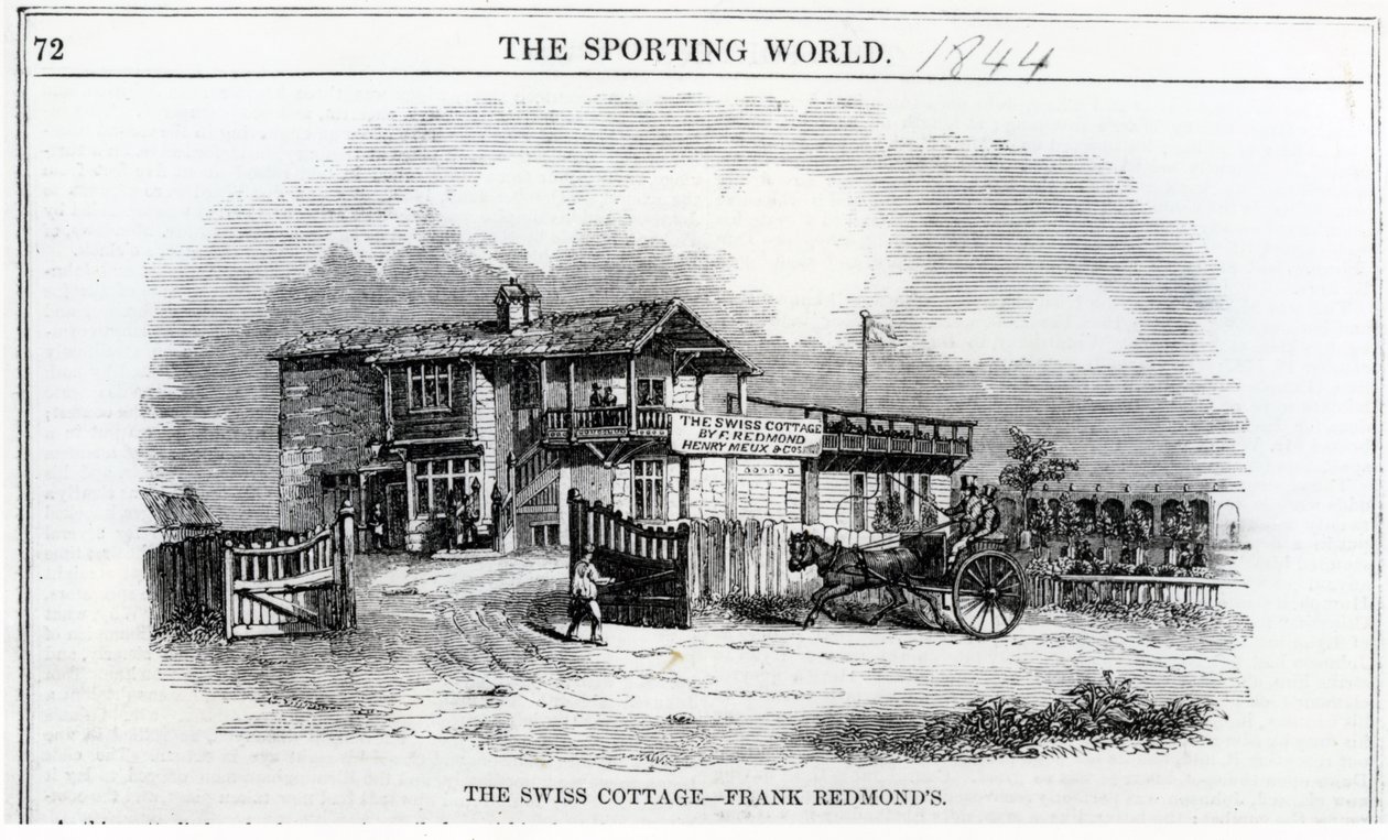 Sveitsin mökki, kuvitus teoksesta "The Sporting World", 1844 tekijältä English School